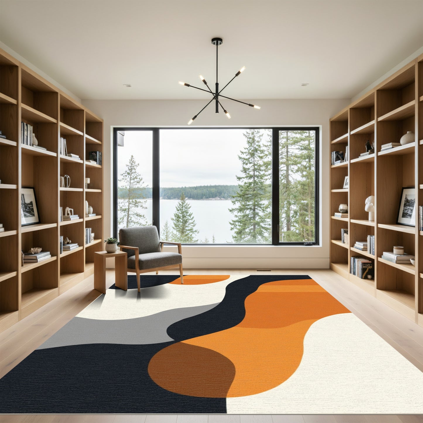Bold Orange and Cream Abstract Waves Rug