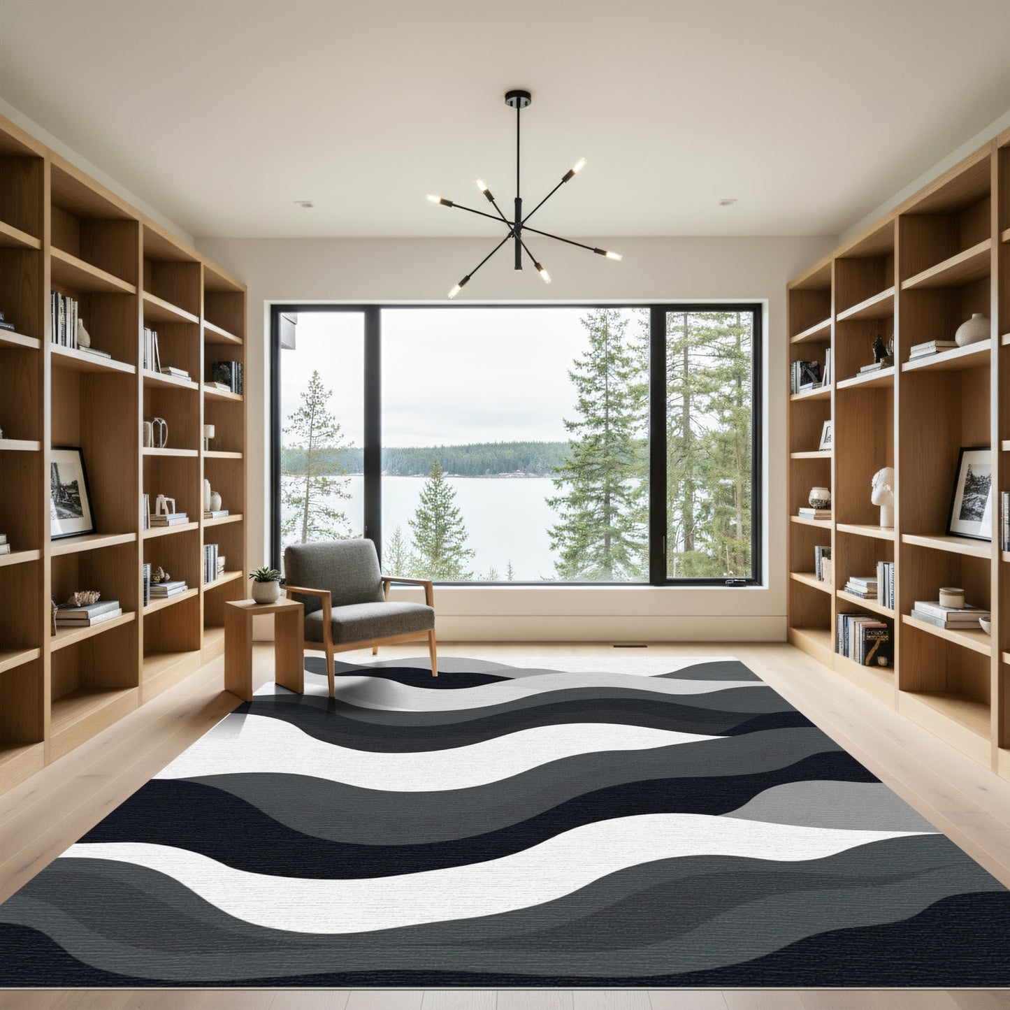 Modern Abstract Waves Gray Rug