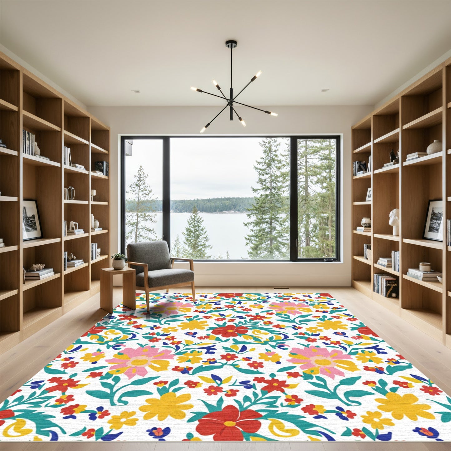 Vibrant red yellow pink floral bouquet Rug