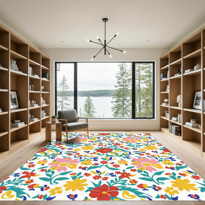 Vibrant red yellow pink floral bouquet Rug