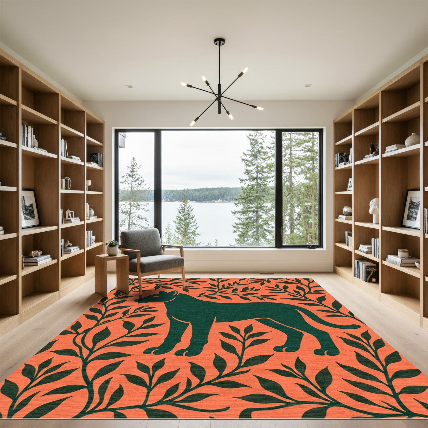 Green Panther Tropical Leaves Rug