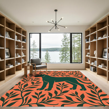Green Panther Tropical Leaves Rug