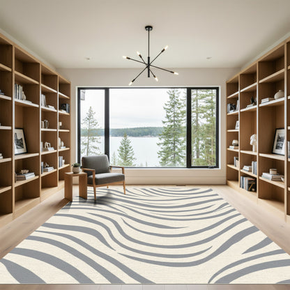 Cream Gray Abstract Swirl Rug