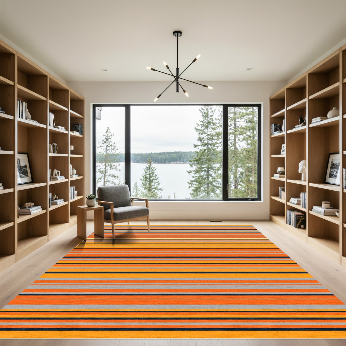 Orange Navy Gray Stripe Accents Rug