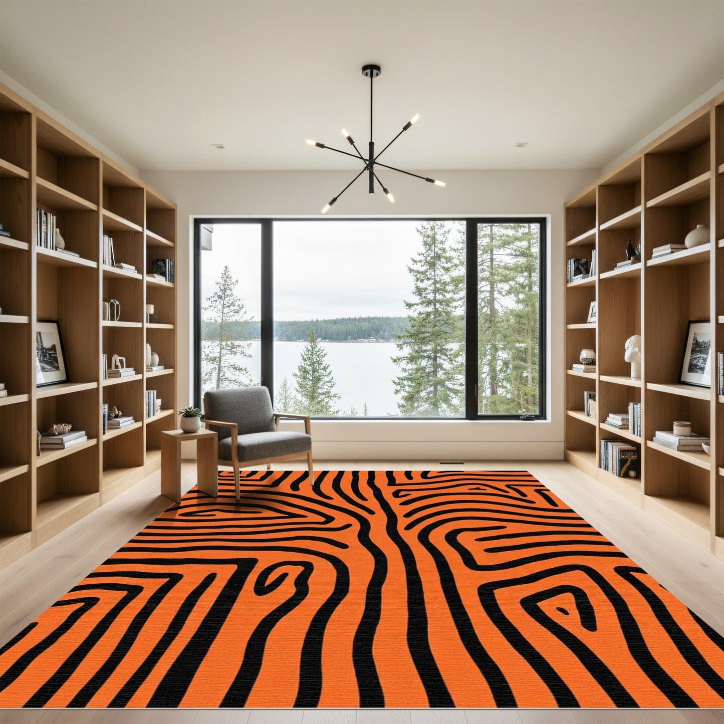 Bold Orange Black Abstract Lines Rug