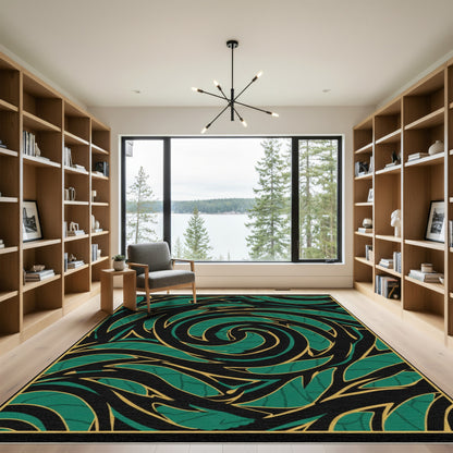 Emerald Swirl Black and Gold Rug