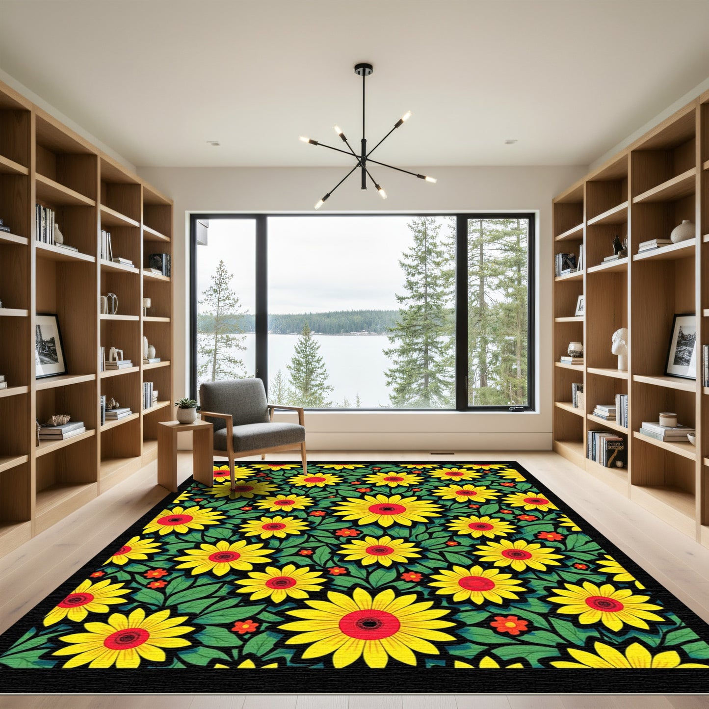 Yellow Red Sunflower Garden Pattern Rug