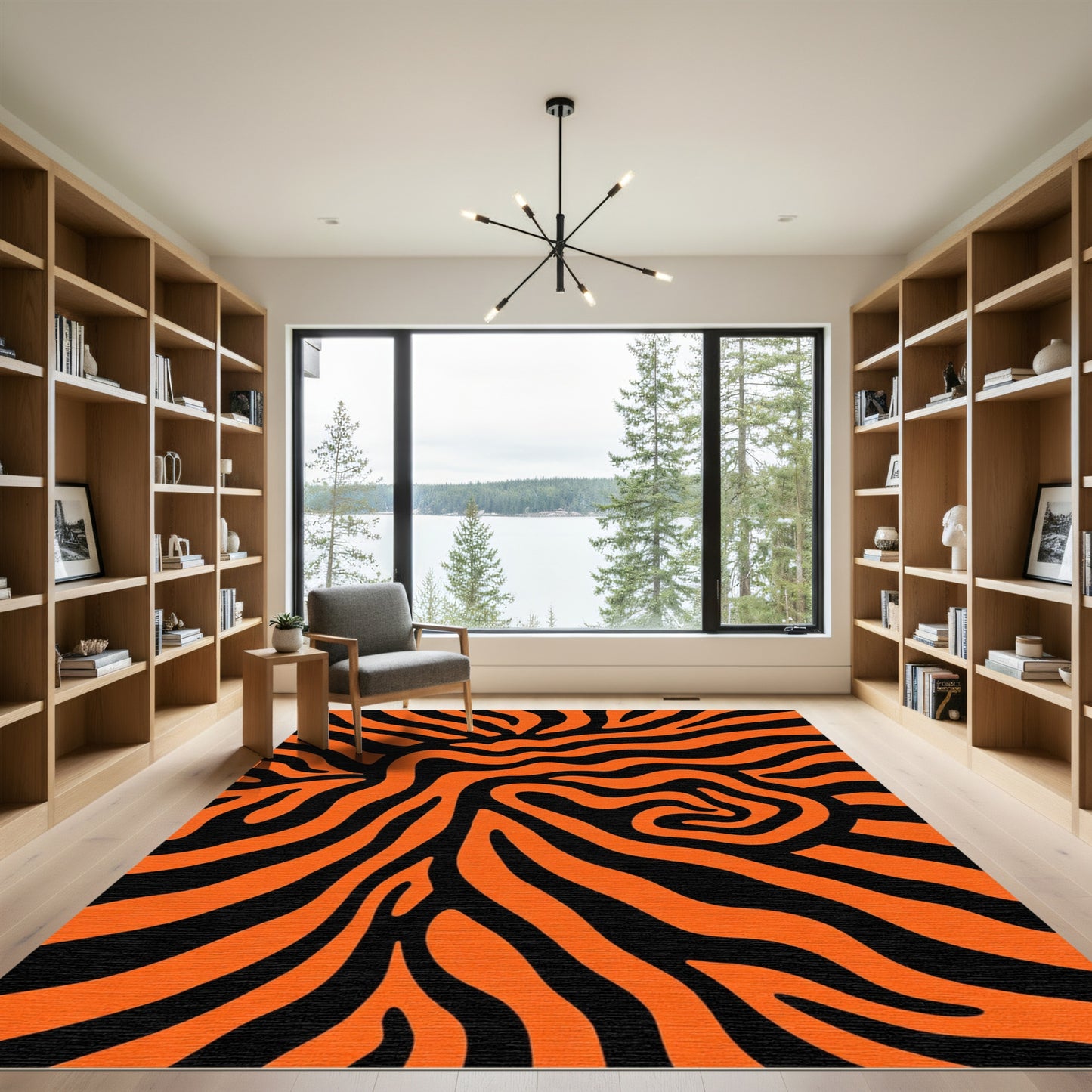 Bold Orange Black Animalistic Stripes Rug