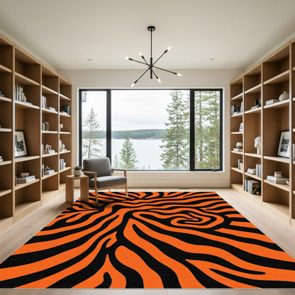 Bold Orange Black Animalistic Stripes Rug