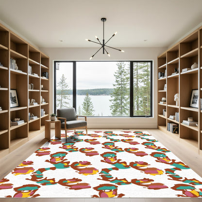 Teal Brown Yellow Pink Creature Pattern Rug