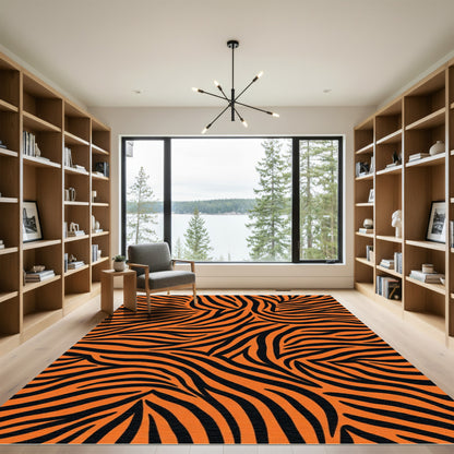 Lush Orange Black Zebra Waves Rug