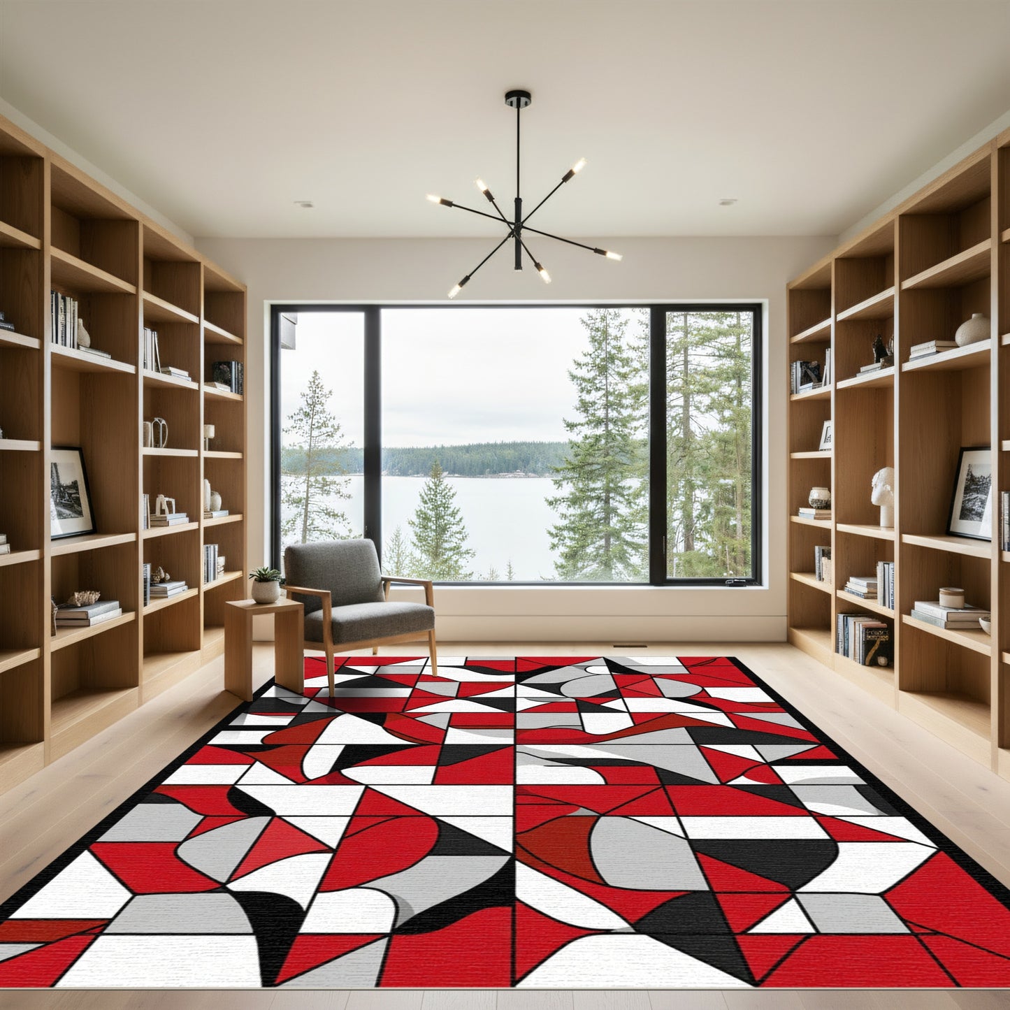 Red Black White Abstract Mondrian Rug