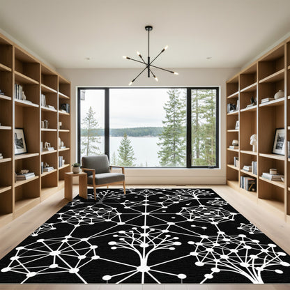 Abstract White Geometric Tree Network Rug