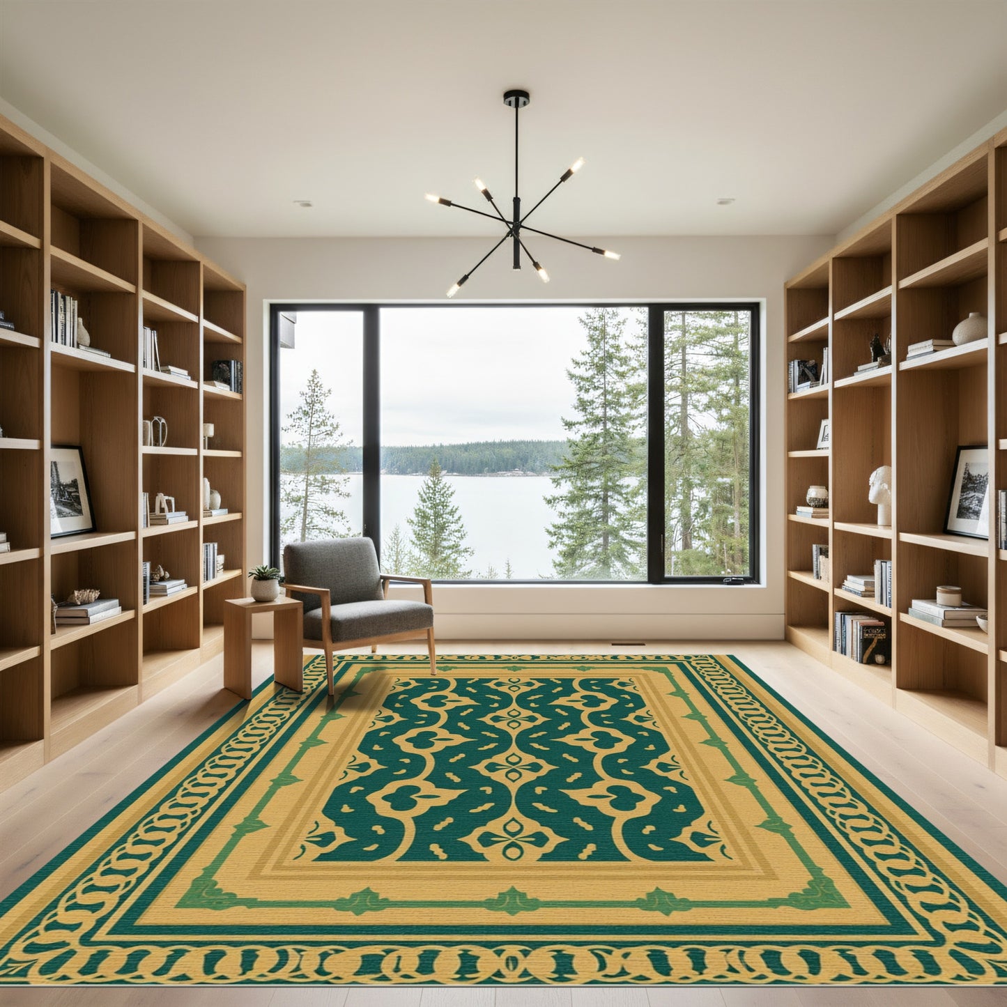 Emerald Gold Interlocking Floral Border Rug