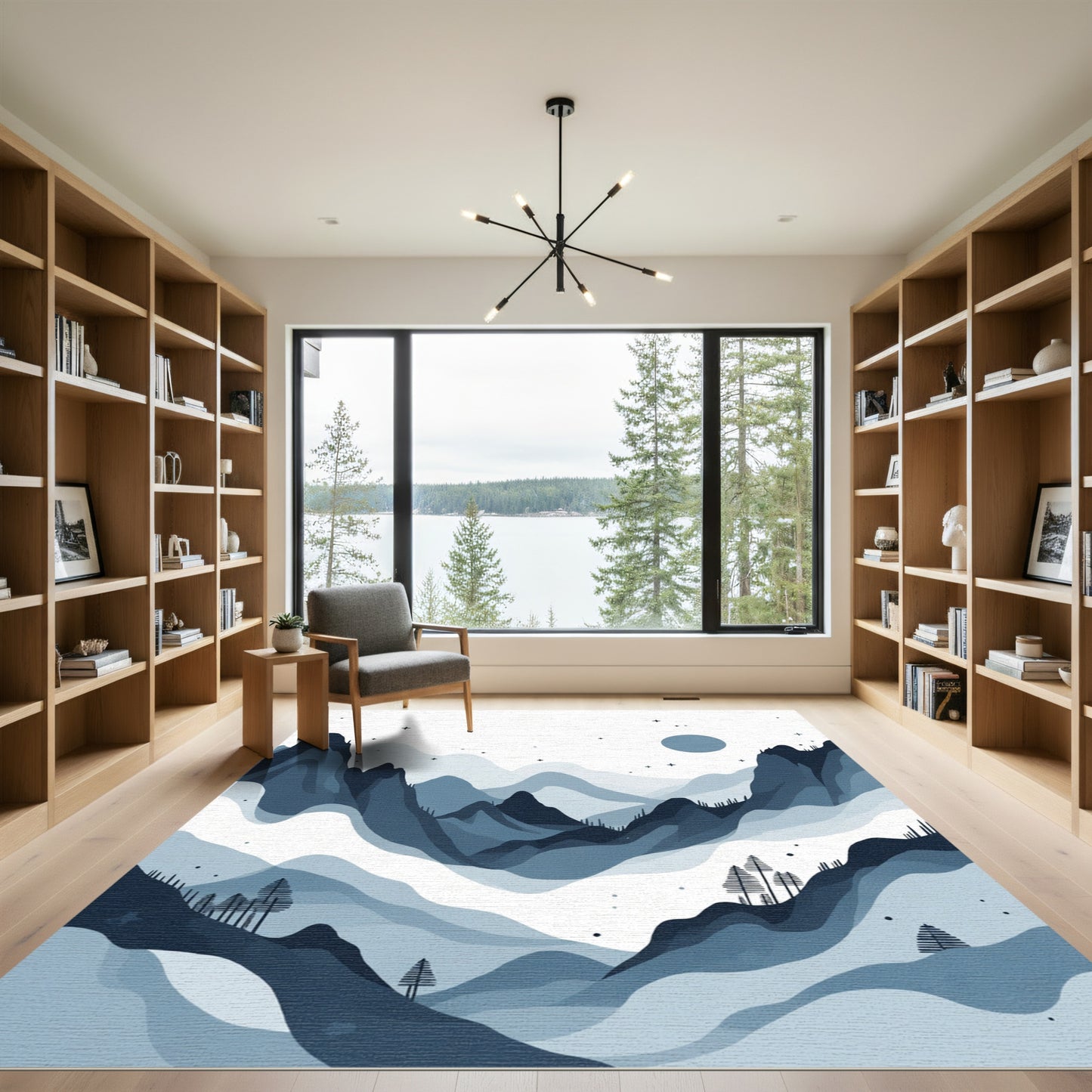 Misty Indigo Mountain Landscape Vista Rug