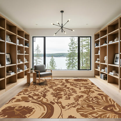 Brown Floral Lush Foliage Rug