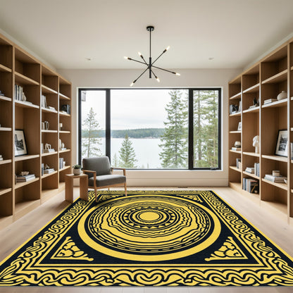 Golden Yellow Concentric Circles Frame Rug