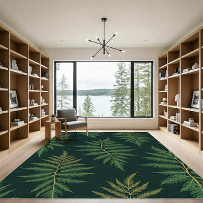 Dark Green Fern Leaves Art Rug