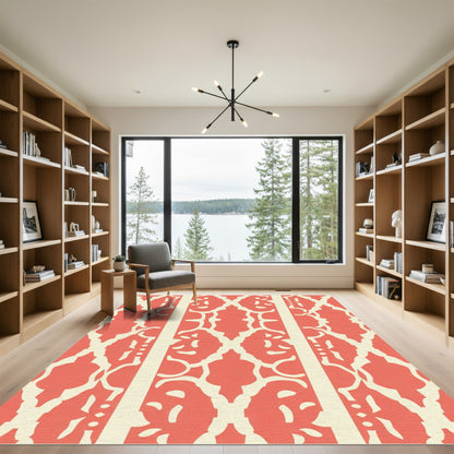 Coral Ivory Damask Stripe Rug