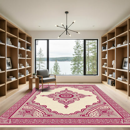 Crimson Sunburst Arabesque Court Rug