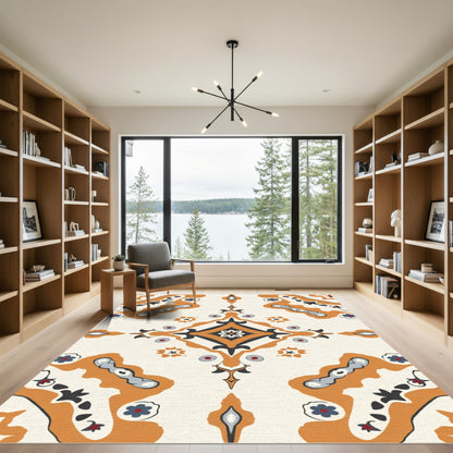 Orange Teal Medallion Floral Geometric Rug