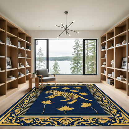 Golden Tiger Lotus Blossom Frame Rug