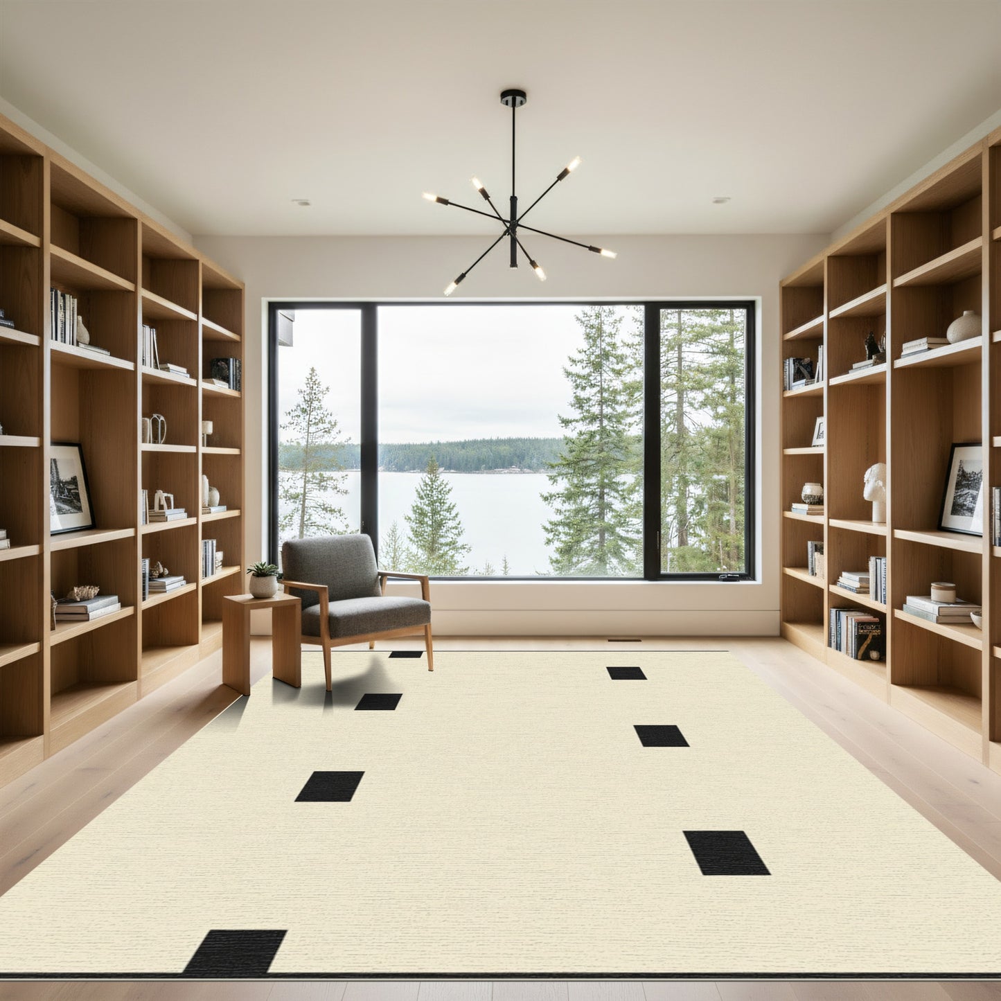 Minimalist Rectangles Cream And Black Rug