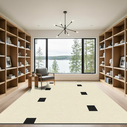 Minimalist Rectangles Cream And Black Rug