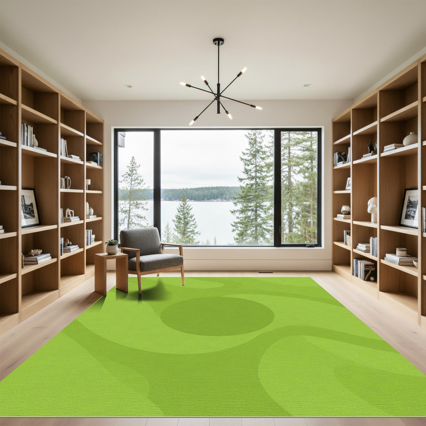 Lime Green Abstract Swirl Circular Rug
