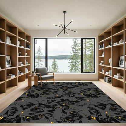 Dark Floral Swirl Accents Rug