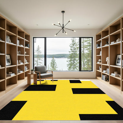 Geometric Block Yellow Black Rug