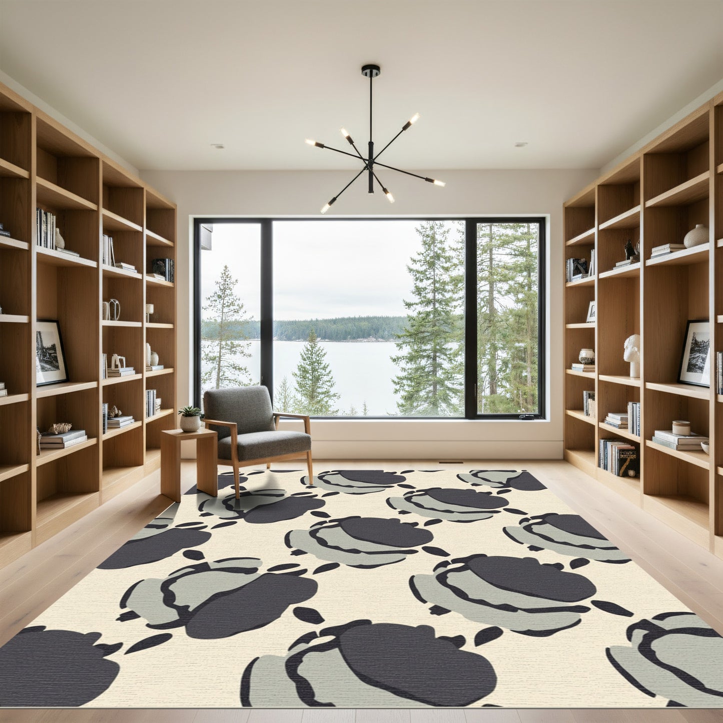 Abstract Slate Rose Arrangement Rug
