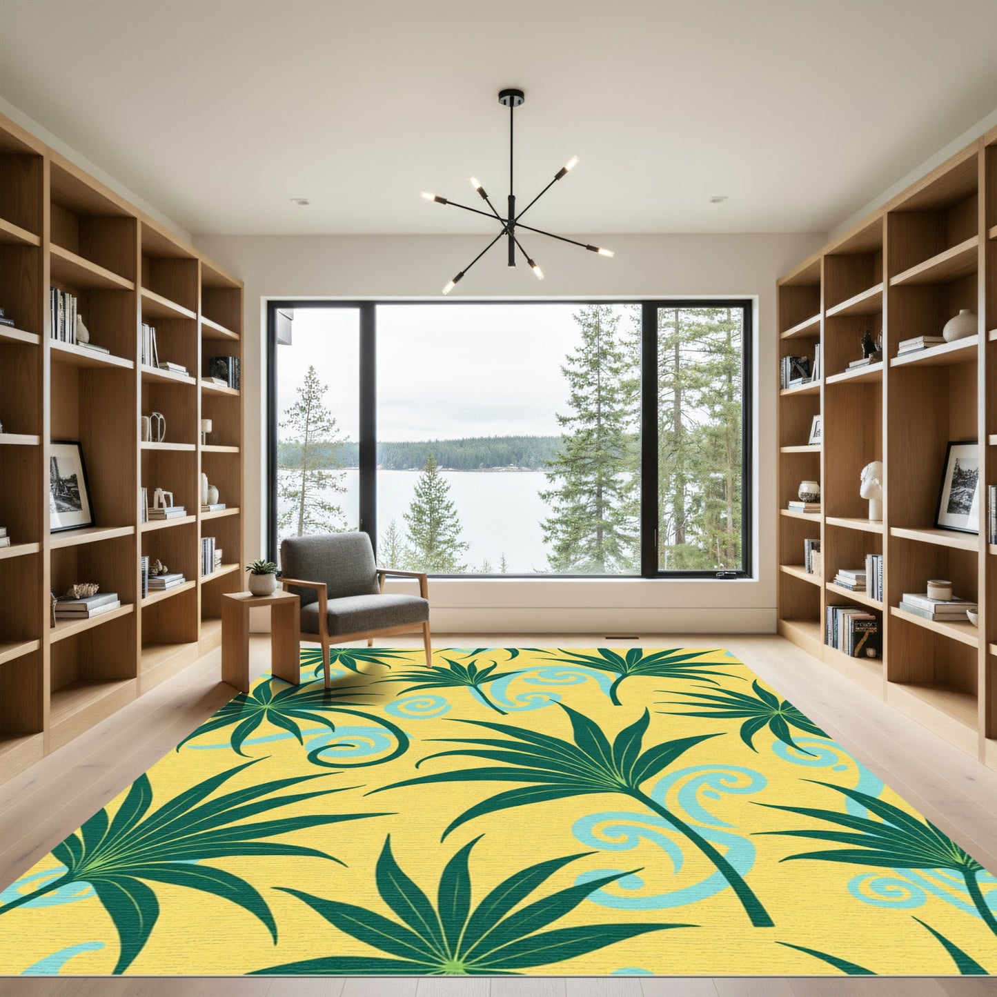 Green Palm Leaf Aquatic Swirl Rug