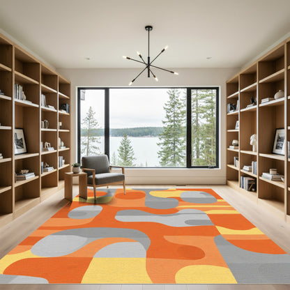 Orange Gray Abstract Organic Shapes Rug