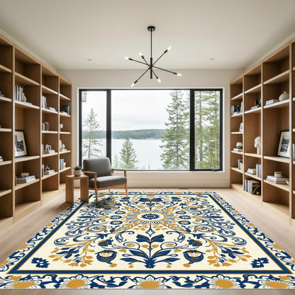 Navy Gold Butterfly Floral Medallion Rug