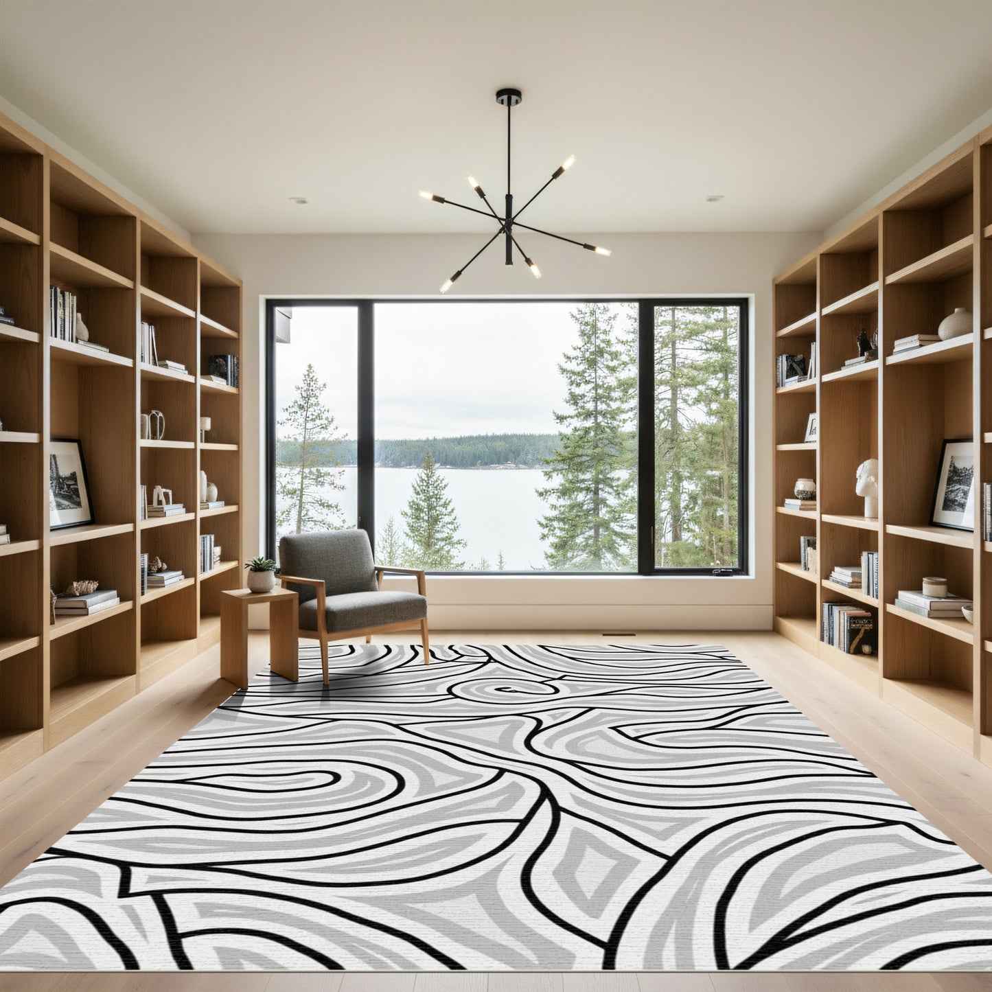 Abstract Flowing Gray Wave Composition Rug
