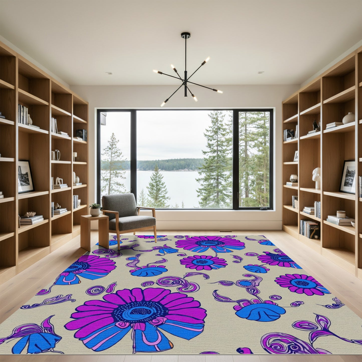 Vibrant Magenta Blue Retro Floral Swirls Rug