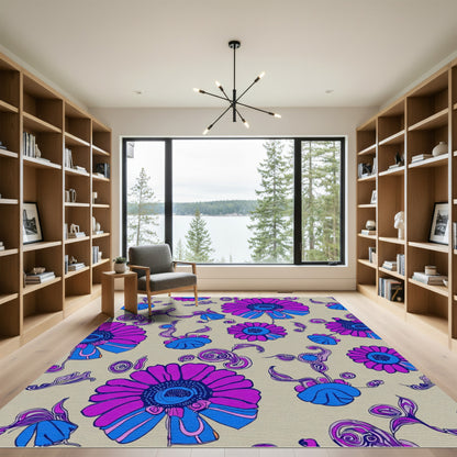 Vibrant Magenta Blue Retro Floral Swirls Rug