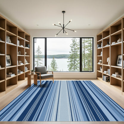 Deep Blue Tonal Stripes Rug