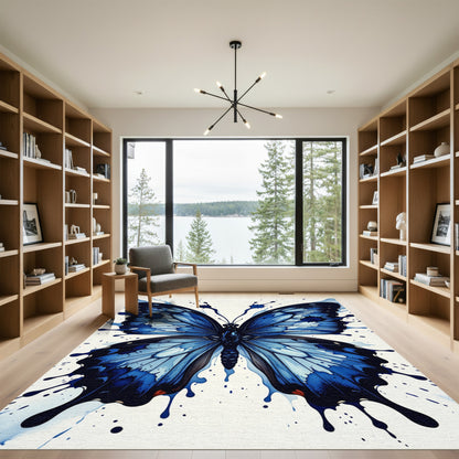 Vibrant Blue Splatter Butterfly Rug