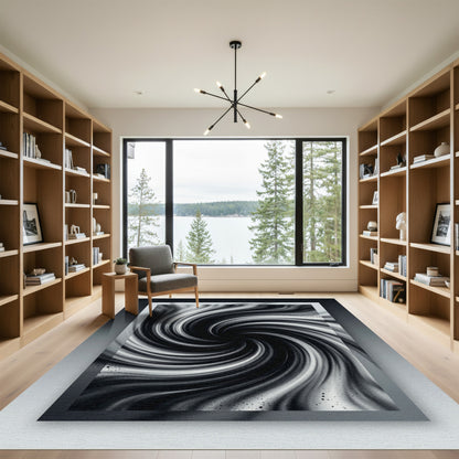 Black White Swirl Abstract Vortex Rug