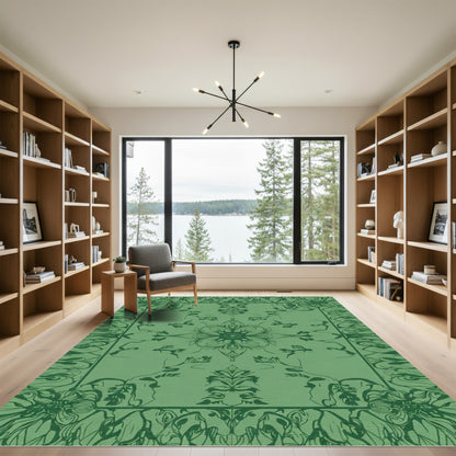 Emerald Green Floral Medallion Art Nouveau Rug