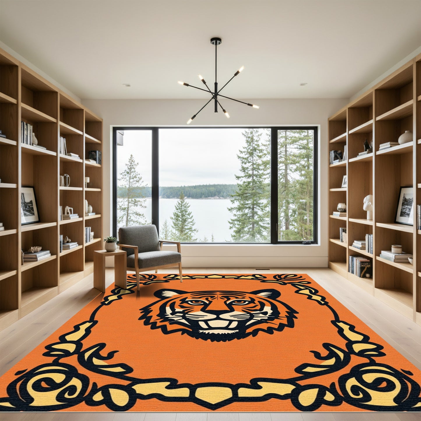 Bold Orange Tiger Floral Accent Rug