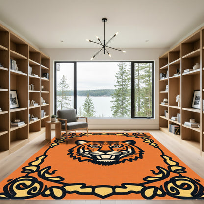 Bold Orange Tiger Floral Accent Rug