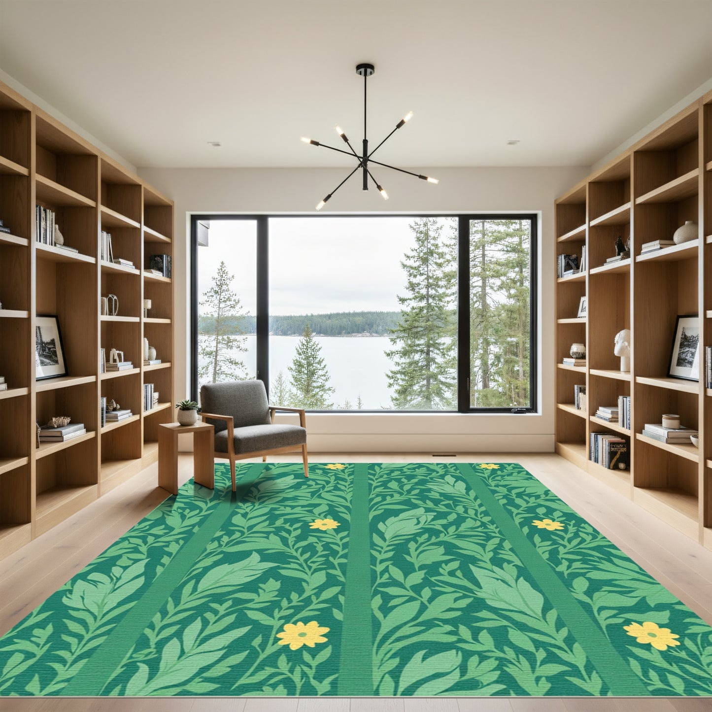 Emerald Green Floral Vine Stripe Rug