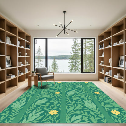Emerald Green Floral Vine Stripe Rug