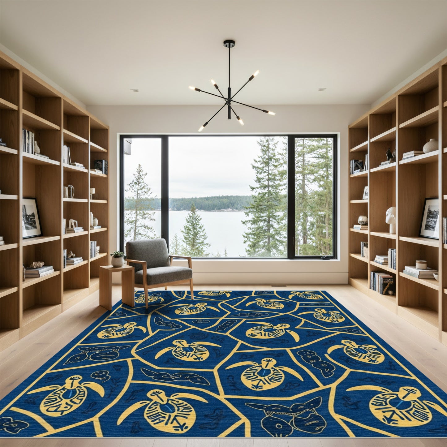 Golden Turtle Blue Geometric Collage Rug