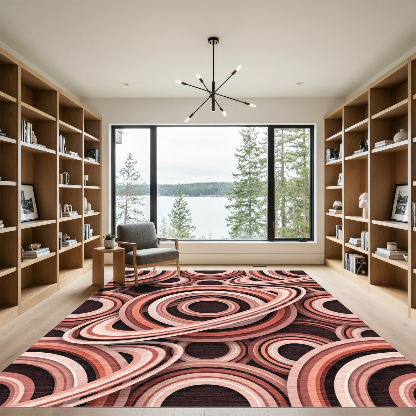 Retro Orange Concentric Circles Rug