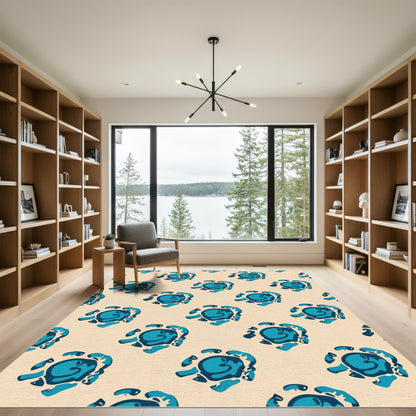 Abstract Blue Swirls Cream Background Rug
