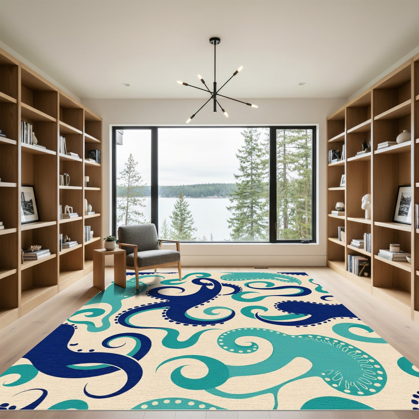 Oceanic Blue Octopus Tentacle Swirl Rug
